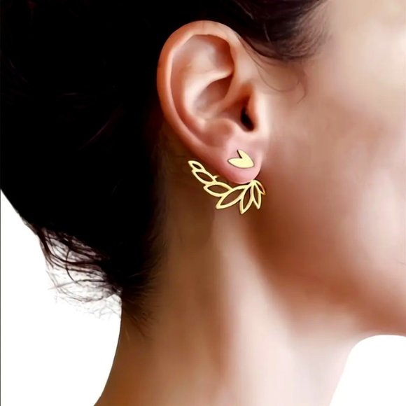 Amazon.com: Cossa 14K Gold Hoop Earrings Gold Earrings for  14K Gold Over Under Leaf Earrings Womens Ladies Front Back Jewelry 14 Karat K